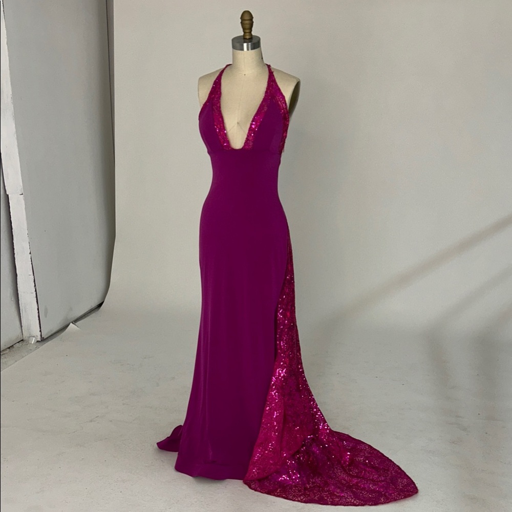 Stunning Magenta Backless Evening Dress